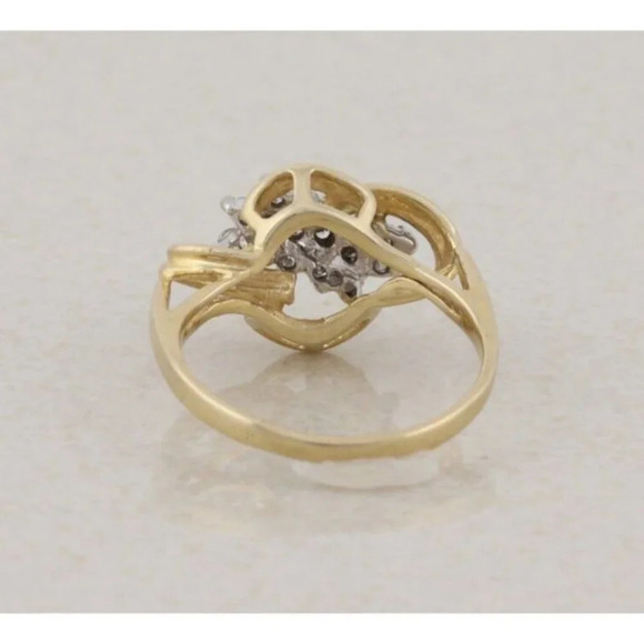 14k Yellow Gold .16 carat Diamond Cluster Ribbon Ring 5 1/4 - Picture 9 of 9